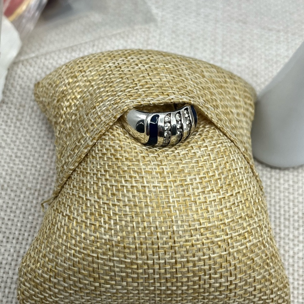 Vintage Sterling Silver Wide Band Ring with Enamel & CZ Accents Size 4.75 - Picture 14 of 16